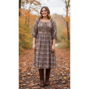 Madewell Sophia Cotton Flannel Midi Dress Milkmaid Bodice Womens Size Large